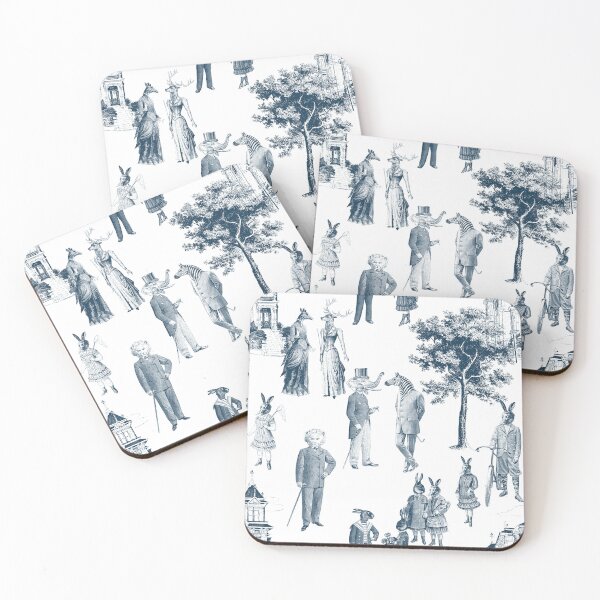 Item preview, antique victorian animal toile anthropomorphic blue  designed and sold by Gossip Rag.