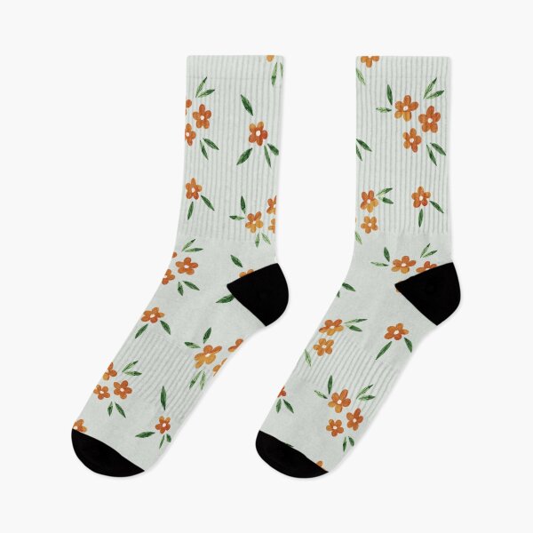 Item preview, Tiny and cute orange flowers and green leaves pattern on grey background. Botanical illustration. designed and sold by helga-wigandt.