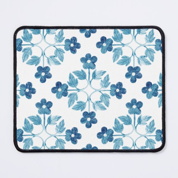 Item preview, Blue leaves and flowers floral tile. Bohemial symmetric tile design. Stylized flowers. designed and sold by helga-wigandt.