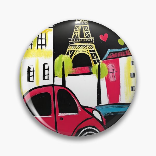 Item preview, Paris Valentine Charm - Red Car Amidst Colorful Buildings, Eiffel Tower, and Floating Hearts designed and sold by OlfactoART Studio.