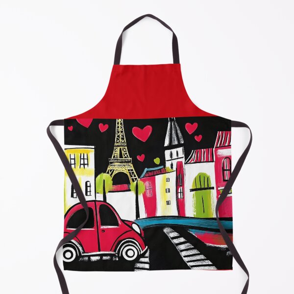 Item preview, Paris Valentine Charm - Red Car Amidst Colorful Buildings, Eiffel Tower, and Floating Hearts designed and sold by OlfactoART Studio.