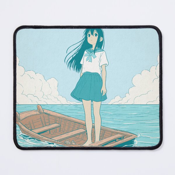 Item preview, Anime Schoolgirl on a Boat in the Ocean – Dreamy Vintage Anime Art designed and sold by AirForceTuan.