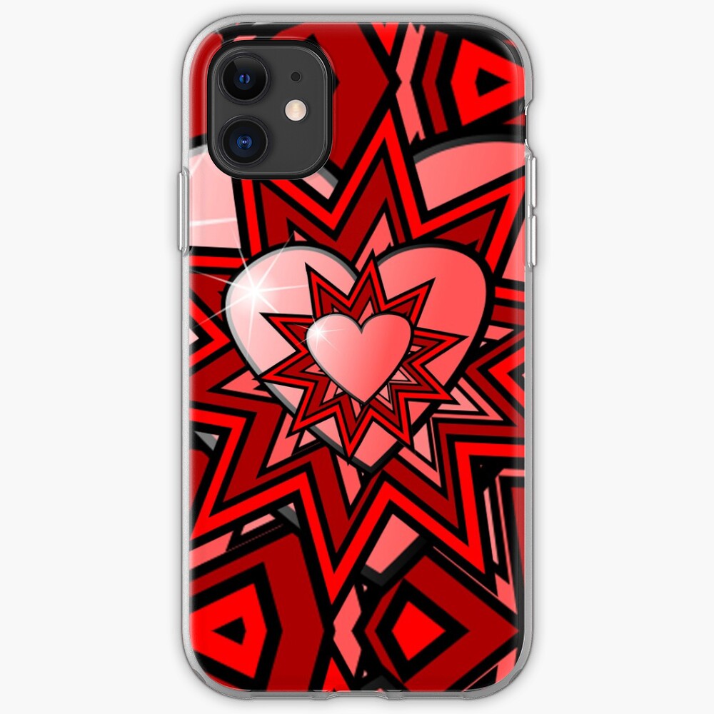 " Pink Heart with Red Abstract Pattern" iPhone Case & Cover by