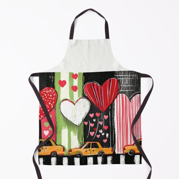 Item preview, Yellow Taxis Driving Past Vibrant Hearts and Bold Stripes in a Playful New York Valentine Scene designed and sold by OlfactoART Studio.