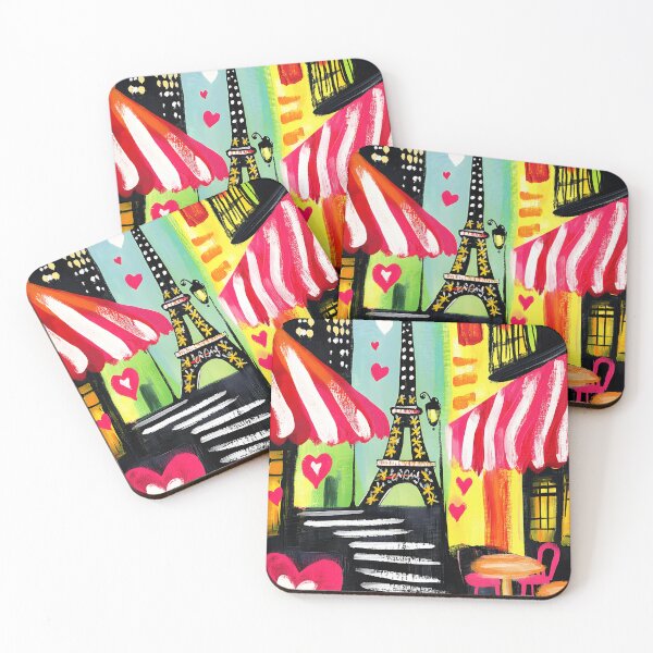 Item preview, Paris Valentine Joy - Eiffel Tower, Colorful Hearts and Cafe Awnings in a Vibrant Street Scene designed and sold by OlfactoART Studio.