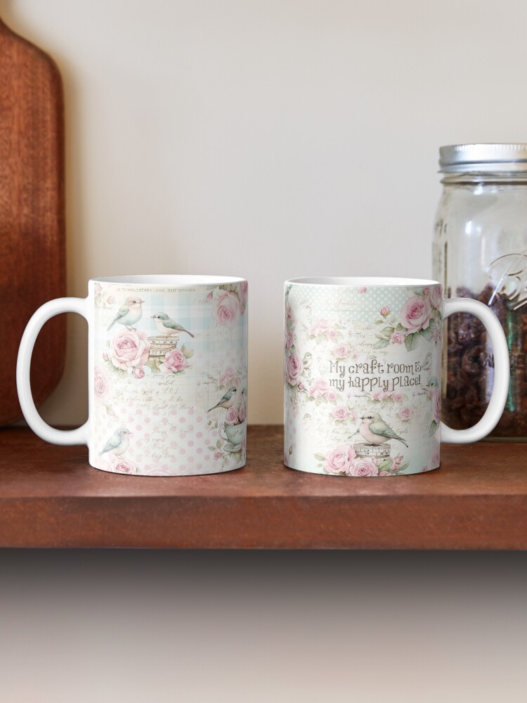 Thumbnail 2 of 6, Coffee Mug, Whimsy & Roses - Aqua Craft Room designed and sold by ShabbyArtCo.