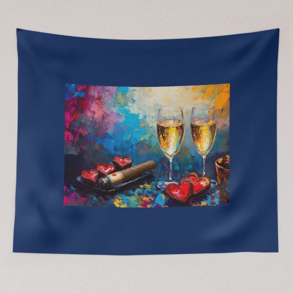 Item preview, Valentine's Day Cigar and Chocolate Celebrations: Prosecco, Cocktails, Heart Accents- Abstract Digital AI Art designed and sold by OlfactoART Studio.