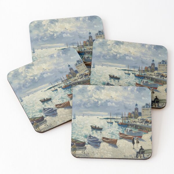 Item preview, Monet-Inspired French Harbor Scene | Impressionist Coastal Painting designed and sold by CARRAANN.