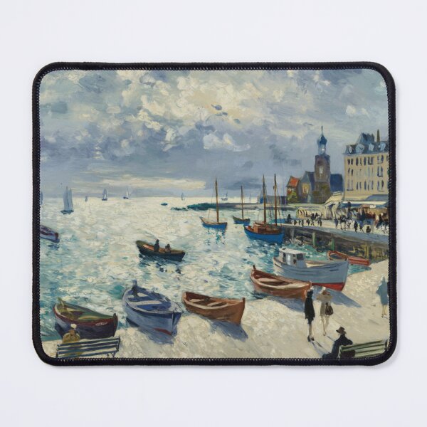 Item preview, Monet-Inspired French Harbor Scene | Impressionist Coastal Painting designed and sold by CARRAANN.