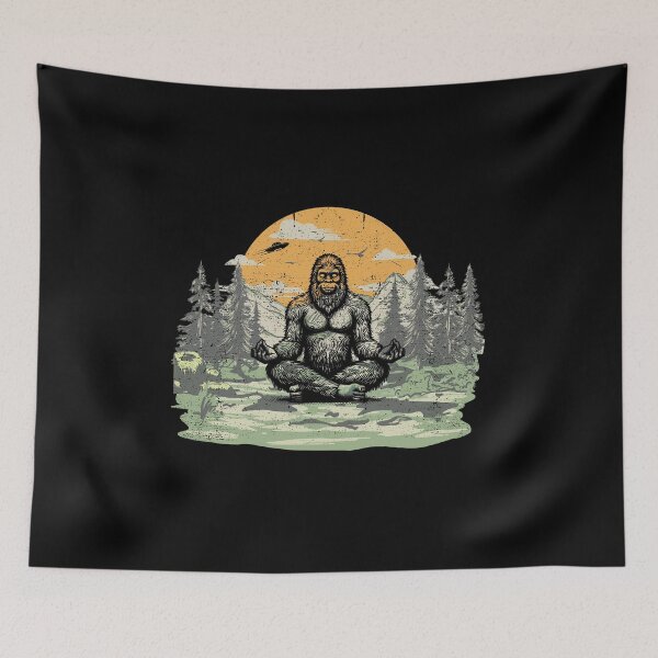 Item preview, Bigfoot Meditating Retro Sunset UFO designed and sold by NoSpecialShop.