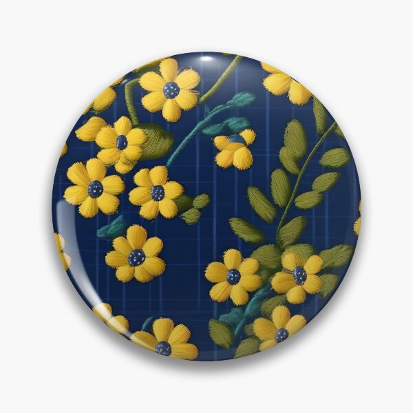 Item preview, Yellow Flowers Embroidered on a Blue Background designed and sold by Ciervo Primavera.