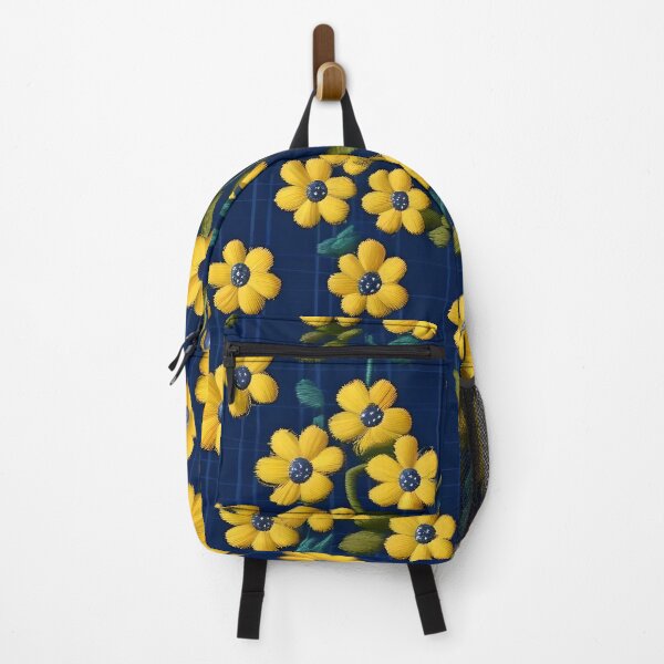 Item preview, Yellow Flowers Embroidered on a Blue Background designed and sold by Ciervo Primavera.
