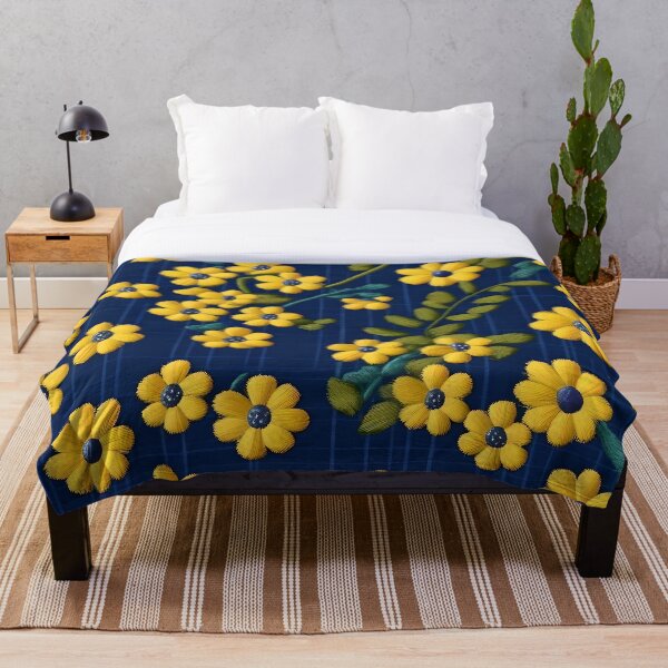 Item preview, Flores Amarillas Bordadas Sobre Fondo Azul designed and sold by Ciervo Primavera.