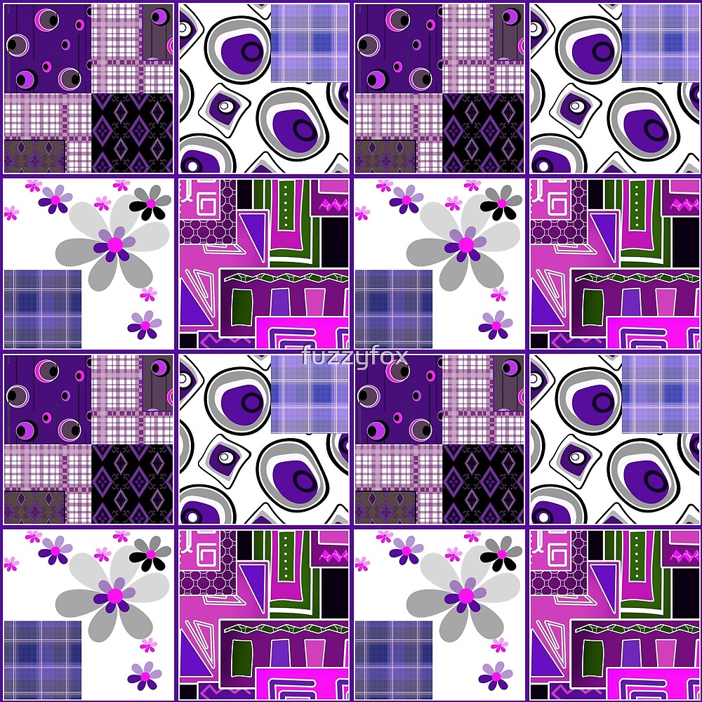 “Patchwork design purple bright floral pattern texture background” by