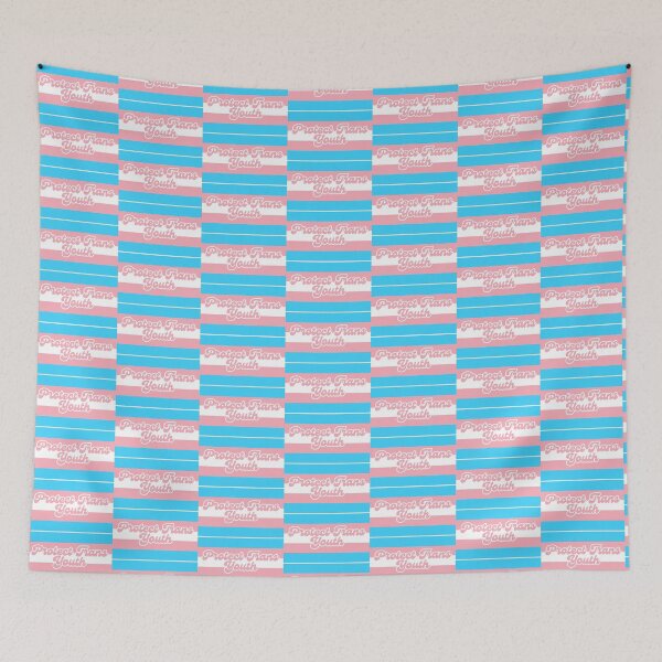 Item preview, Protect Trans Youth Flag Groovy Cursive Font designed and sold by bitebackcobbc.