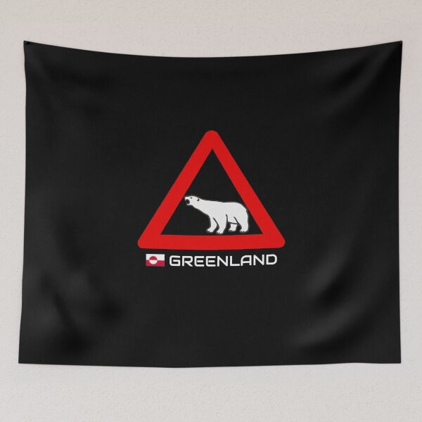 Item preview, Greenland Polar Bear Crossing Warning Sign Red White Greenland Flag designed and sold by GraTEEtude.