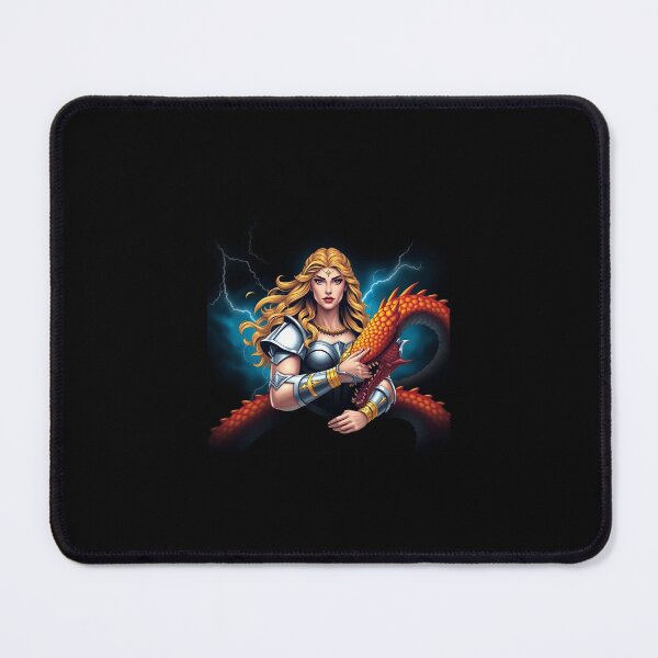 Item preview, Greek goddess with long golden curls and silver and gold armor battling a hydra. designed and sold by Shapeshifter797.