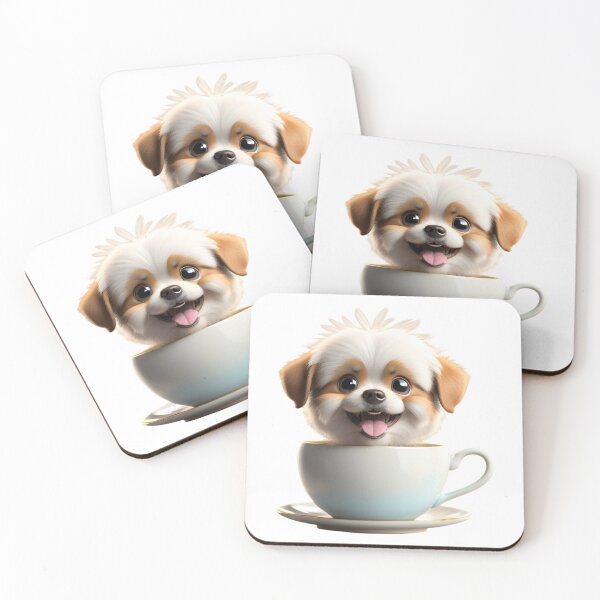 Item preview, Charming White and Brown Puppy in Teacup - Whimsical Animal Illustration designed and sold by gallofoto.