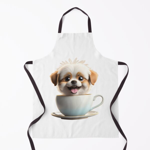 Item preview, Charming White and Brown Puppy in Teacup - Whimsical Animal Illustration designed and sold by gallofoto.