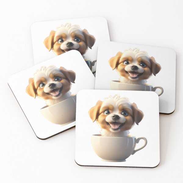 Item preview, Charming White and Brown Puppy in Teacup - Whimsical Animal Illustration designed and sold by gallofoto.