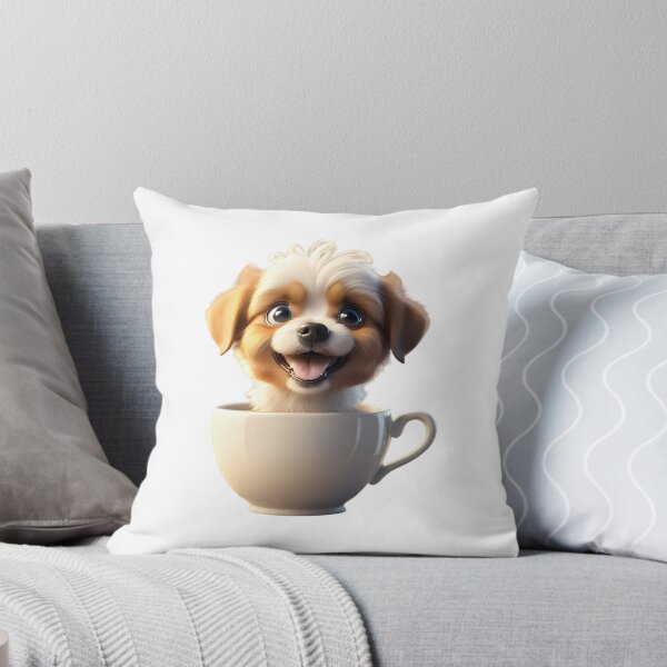 Item preview, Charming White and Brown Puppy in Teacup - Whimsical Animal Illustration designed and sold by gallofoto.