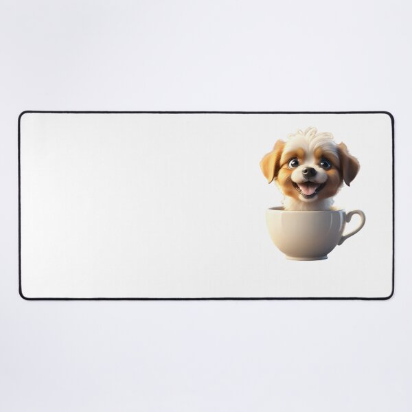 Artikelvorschau, Charmante weiße und braune Welpe in Teetasse - wunderliche Tier Illustration entworfen und verkauft von gallofoto.