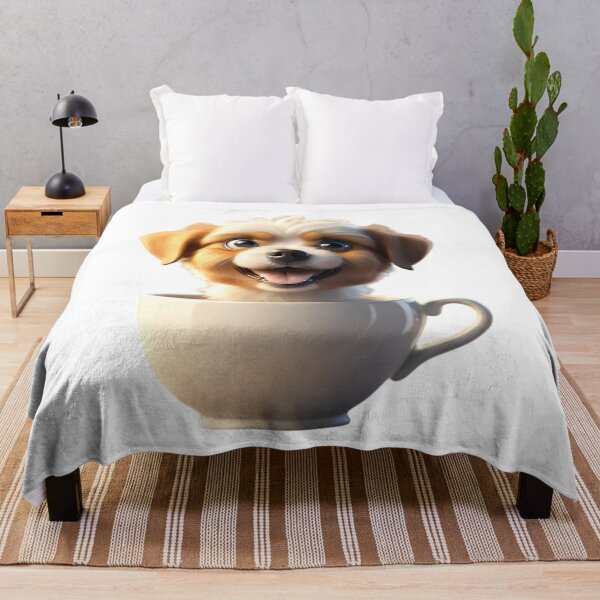 Item preview, Charming White and Brown Puppy in Teacup - Whimsical Animal Illustration designed and sold by gallofoto.