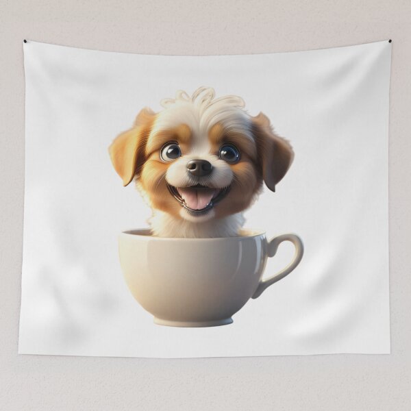 Item preview, Charming White and Brown Puppy in Teacup - Whimsical Animal Illustration designed and sold by gallofoto.