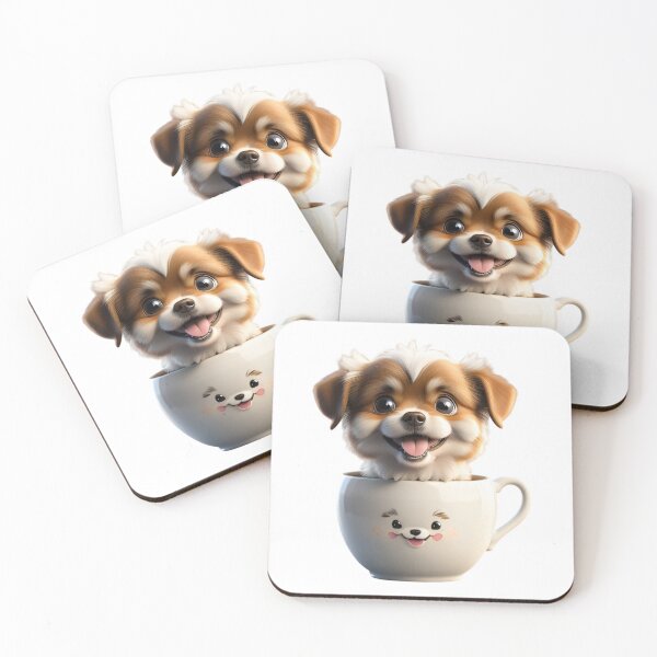 Item preview, Charming White and Brown Puppy in Teacup - Whimsical Animal Illustration designed and sold by gallofoto.