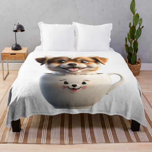 Item preview, Charming White and Brown Puppy in Teacup - Whimsical Animal Illustration designed and sold by gallofoto.