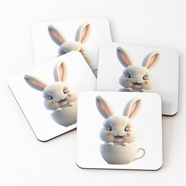 Item preview, Charming White Bunny in Teacup - Whimsical Animal Illustration designed and sold by gallofoto.