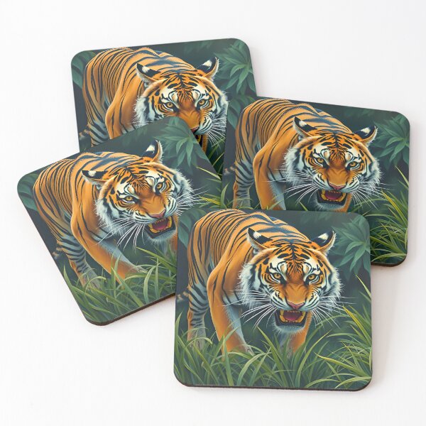 Item preview, Growling Tiger Oil Painting Style Rainforest Wildlife Conservation designed and sold by kakarikihill.
