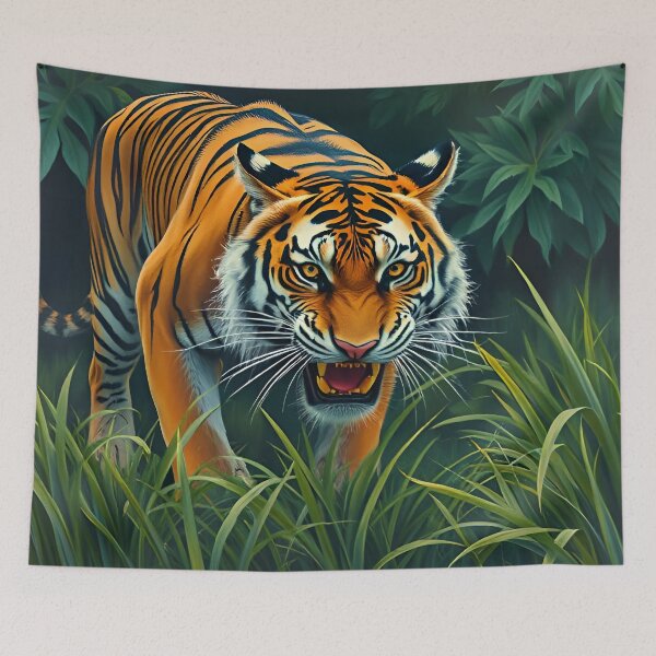Item preview, Growling Tiger Oil Painting Style Rainforest Wildlife Conservation designed and sold by kakarikihill.