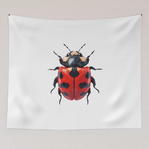 Item preview, illustration of A ladybug spreading its wings, flying in the air on a white background, lowpoly style  designed and sold by wonderisland.
