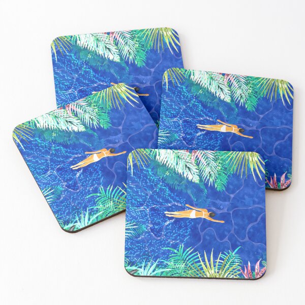 Item preview, Tropical Jungle Pool | Forest Pop of Color Botanical | Travel Wild Plants Eclectic Watercolor Swim designed and sold by 83oranges.com.