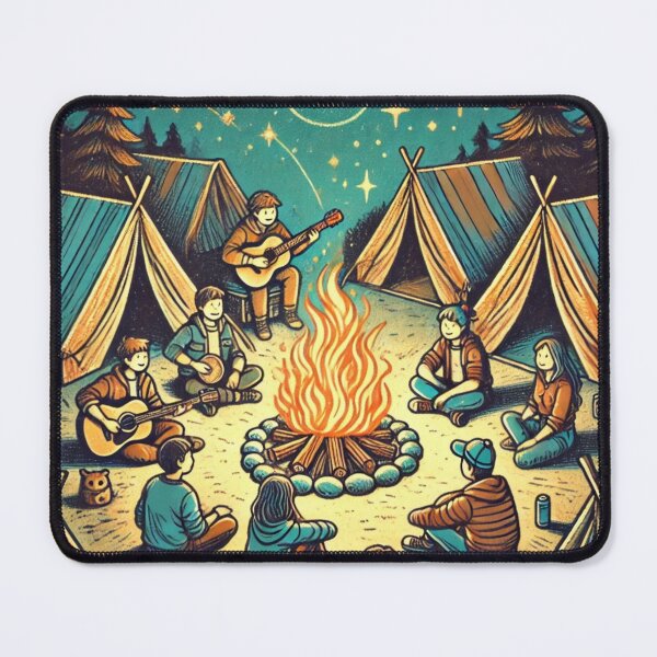 Item preview, "Indie-Style Cartoon of Friends Around Campfire" designed and sold by ForFamily1120.