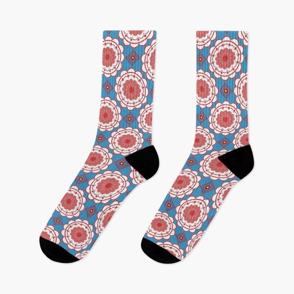 Item preview, A blue and red floral patterned fabric designed and sold by PWDigitalArt.