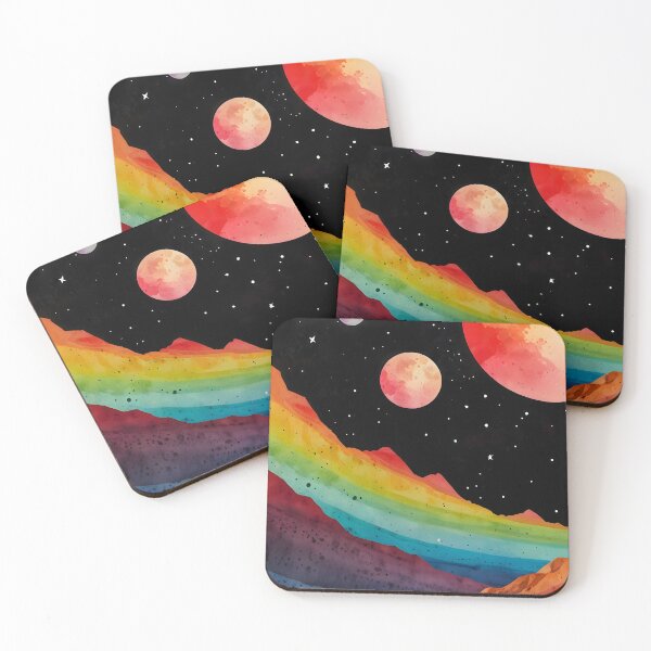 Item preview, Otherworldly Spectrum, Mystic Space Mountains, Rainbow Ridges Under Alien Skies, Watercolor Galaxy Peaks with Different Planets  designed and sold by Kintsugi99.