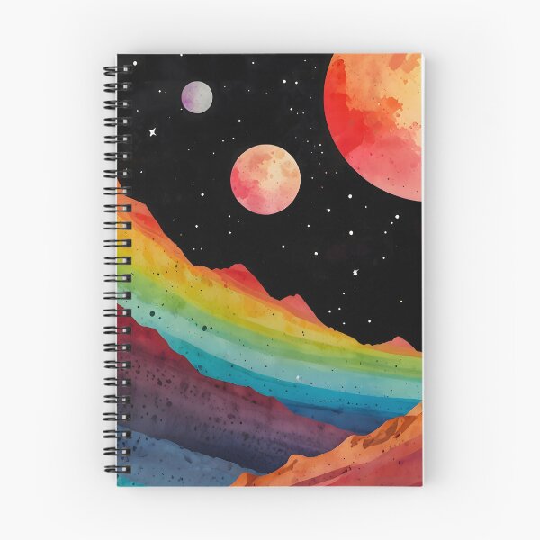 Item preview, Otherworldly Spectrum, Mystic Space Mountains, Rainbow Ridges Under Alien Skies, Watercolor Galaxy Peaks with Different Planets  designed and sold by Kintsugi99.