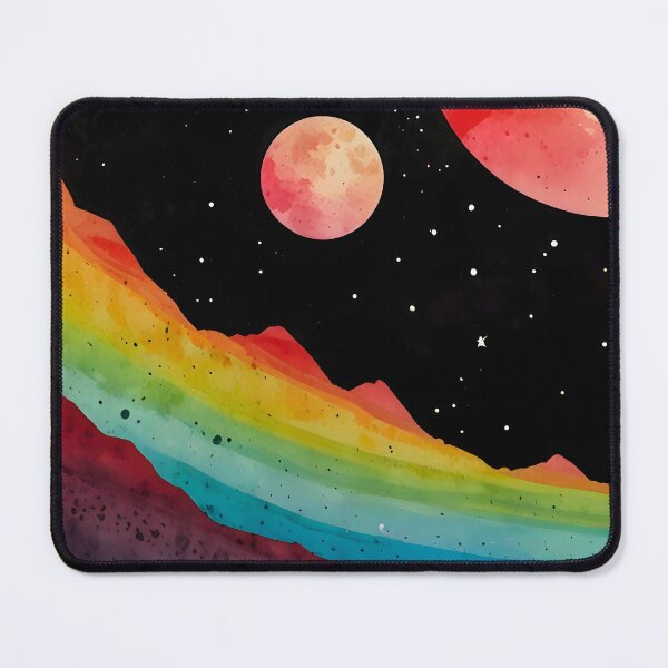 Item preview, Otherworldly Spectrum, Mystic Space Mountains, Rainbow Ridges Under Alien Skies, Watercolor Galaxy Peaks with Different Planets  designed and sold by Kintsugi99.