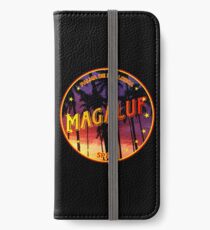 Magaluf, Magaluf tshirt, Magaluf sticker, Spain, with palmtrees, black bg iPhone Wallet/Case/Skin