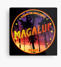 Magaluf, Magaluf tshirt, Magaluf sticker, Spain, with palmtrees, black bg Metal Print