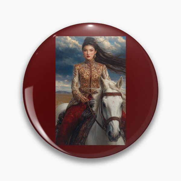 Item preview, Majestic Mongolian Warrior Queen on White Horse designed and sold by ArtVibeCo.