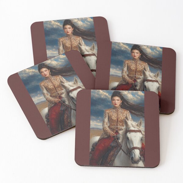 Item preview, Majestic Mongolian Warrior Queen on White Horse designed and sold by ArtVibeCo.
