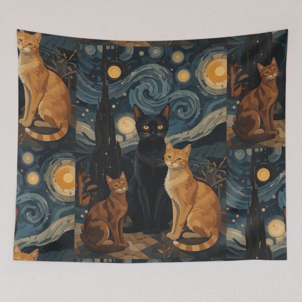 Item preview, Starry Night Cat Vintage Abstract Whimsical Zentangle Art designed and sold by Witty Shirts.