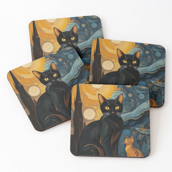 Item preview, Starry Night cat Vintage Abstract Whimsical Zentangle Art designed and sold by Witty Shirts.