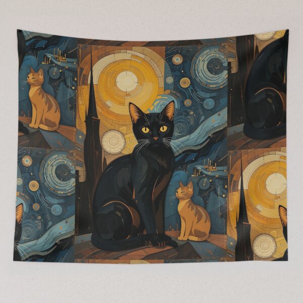 Item preview, Starry Night cat Vintage Abstract Whimsical Zentangle Art designed and sold by Witty Shirts.
