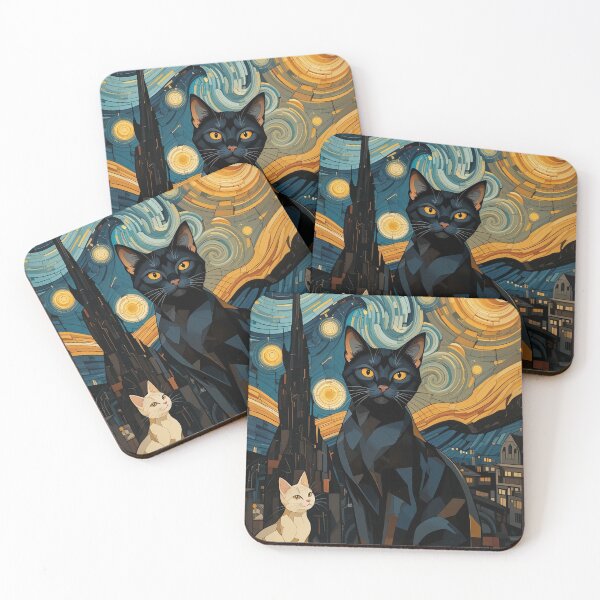 Item preview, Starry Night Cats Vintage Abstract Whimsical Zentangle Art designed and sold by Witty Shirts.