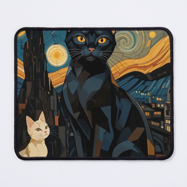 Item preview, Starry Night Cats Vintage Abstract Whimsical Zentangle Art designed and sold by Witty Shirts.
