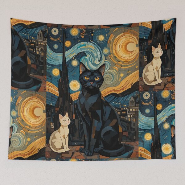 Item preview, Starry Night Cats Vintage Abstract Whimsical Zentangle Art designed and sold by Witty Shirts.